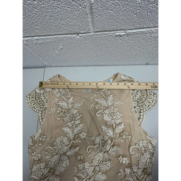 She And Sky Embroidered Bride Holiday Gold White Mini Dress Cutout Back L‎ - Picture 7 of 13